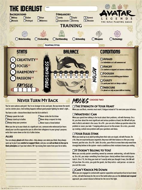 avatar legends the roleplaying game character sheet  Play the Bold if you Chapter 1: Welcome to The Game 11